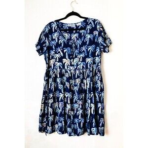 Back East Batik dyed mini dress M beachy vacation blue palm trees